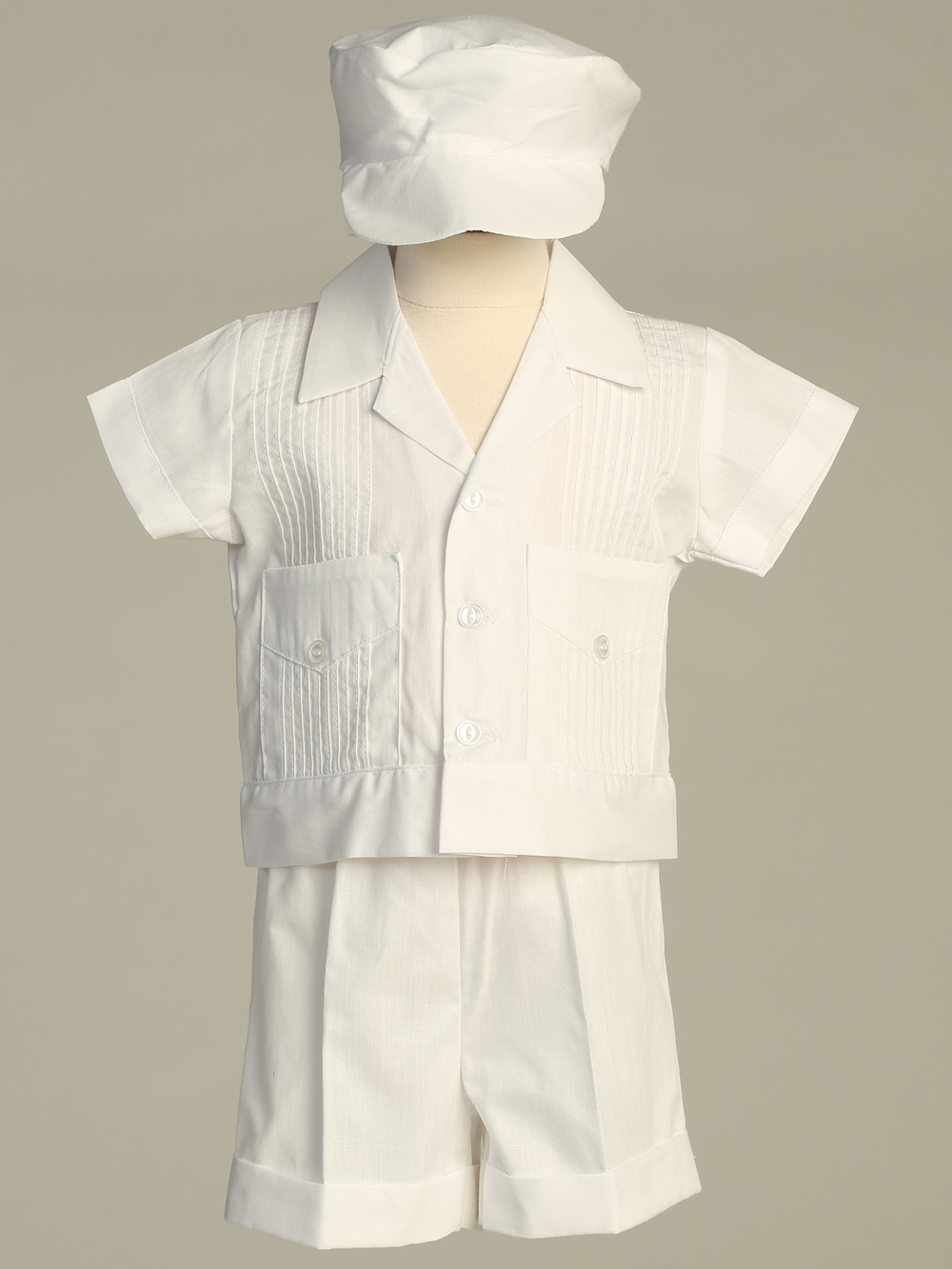 DANIEL-A WHT Poly cotton pin-tuck shirt and short set - Boys