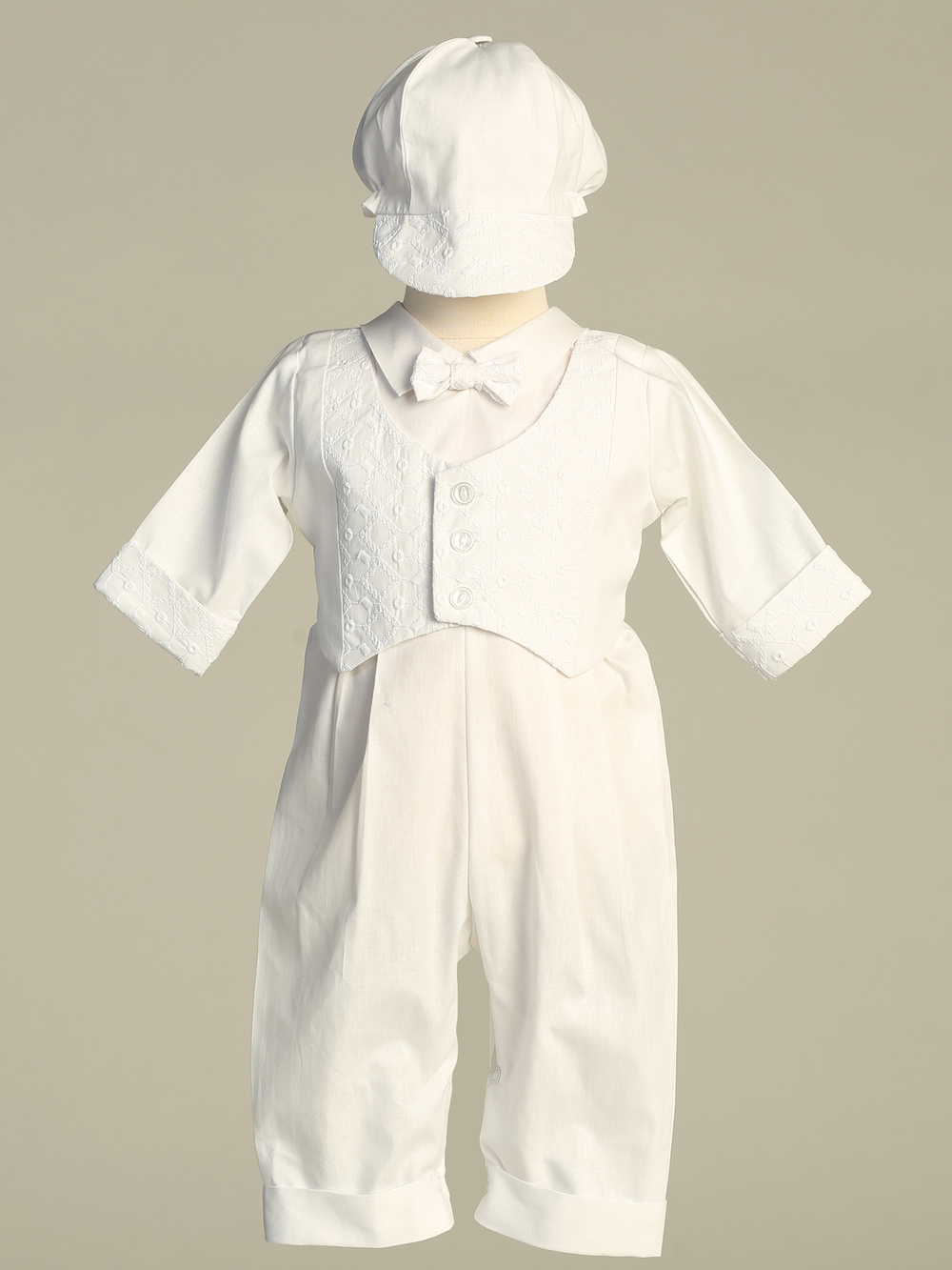 GRAYSON WHT Embroidered cotton vest with long poly cotton romper