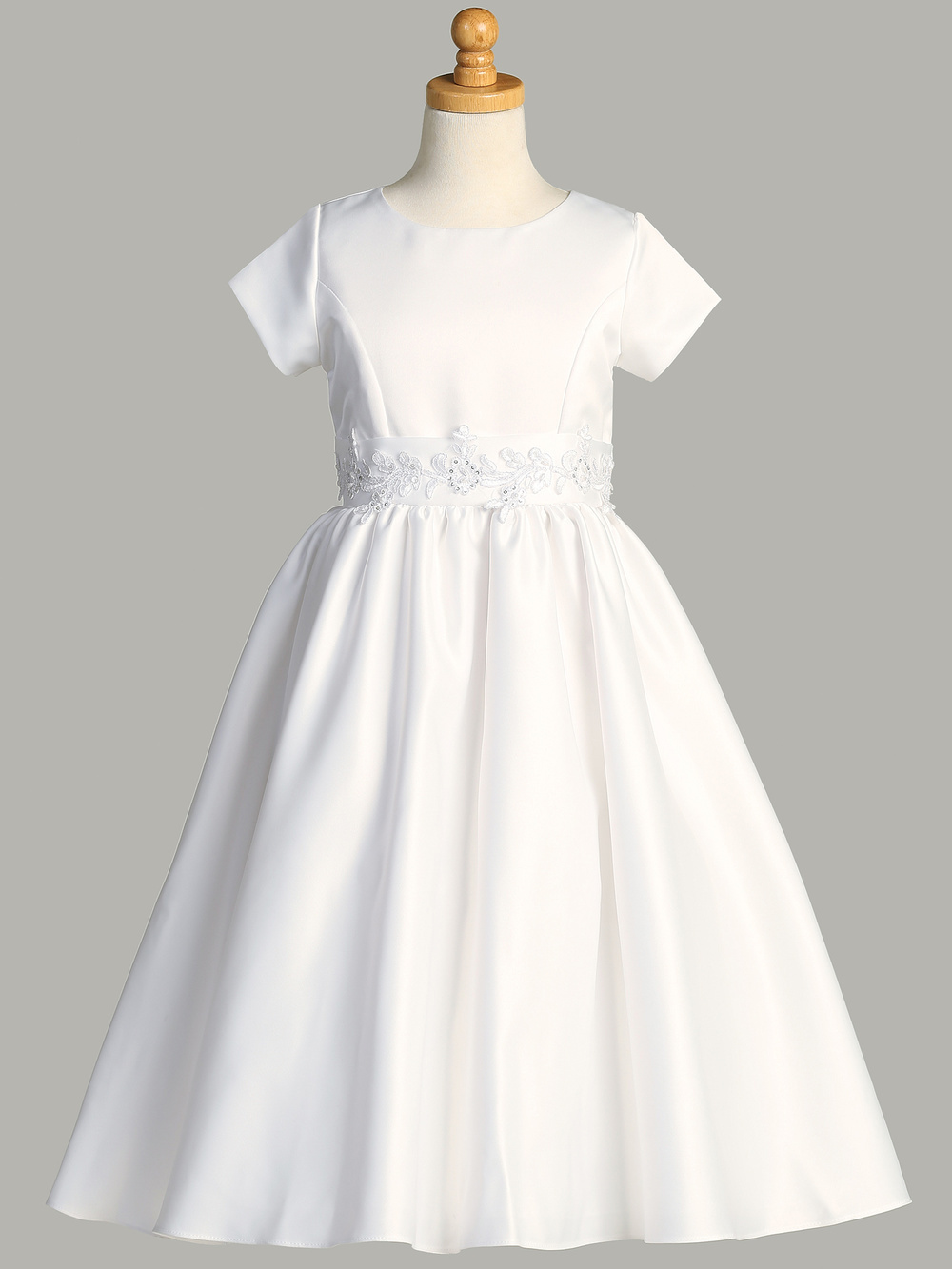 SP185 WHT Satin with silver corded trim - Dresses