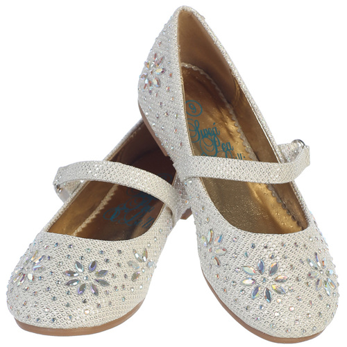 Girl's flat shoes with strap & beaded floral design by Swea Pea & Lilli