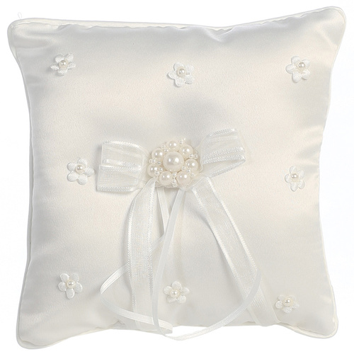 Ring Bearer pillow - satin with pearled flower accents by Lito