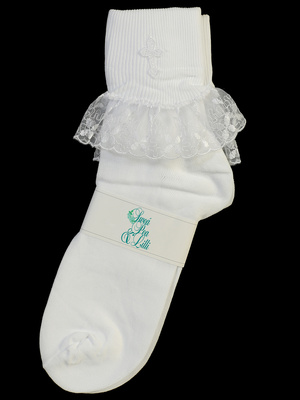 Girls socks with embroidered cross and lace trim