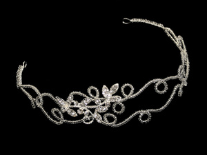 Silver beaded headpiece with rhinestone petal accent