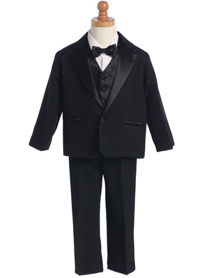 One-button BLACK dinner jacket tuxedo with vest & bowtie