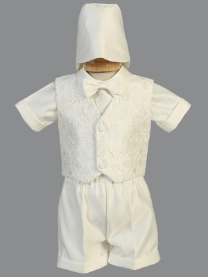 Ivory satin short set with embroidered vest