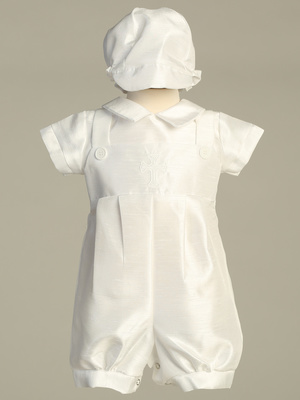 Shantung romper with embroidered cross