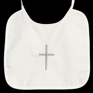 Cotton bib with embroidered silver cross