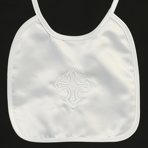 Satin bib with embroidered cross