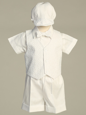 Embroidered cotton vest and poly cotton short set