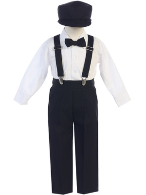 Suspender pant set with long sleeve shirt