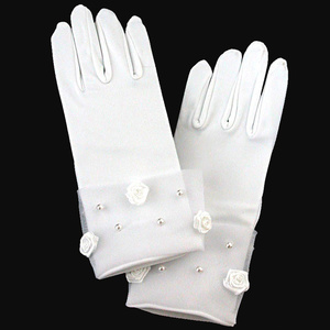 Satin gloves with Rosette & Pearl accents
