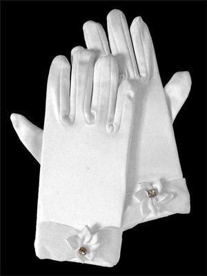 Satin gloves with Flower & Rhinestone accents