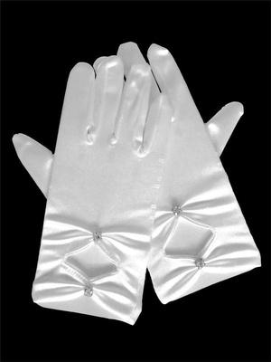 Satin gloves with rhinestone accents