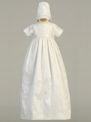 Raw silk heirloom gown with two hats (boy and girl)