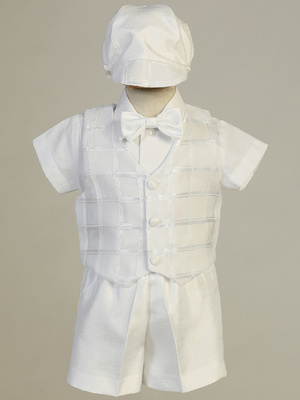 Organza checkered vest with shantung short set