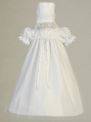 Diamond mesh yoke dress with lace trim