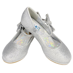 Girls shoes with 2" heel & adjustable strap, side bow with rhinestones