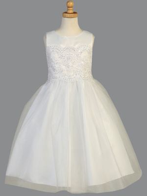 Satin with embroidered lace applique & Tulle