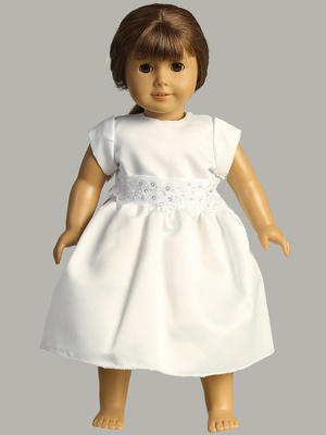 Doll dress - Satin with silver corded trim