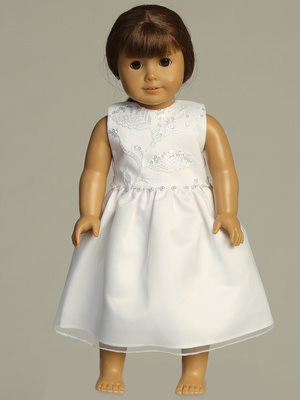 Doll dress - Embroidered tulle with sequins and pearl accents