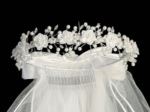 24" Veil - Corded flowers with pearl accents