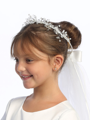 24" Veil - Crystal flowers, Beads & Rhinestone Accents