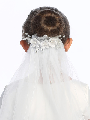 24" veil on comb - Satin flowers with pearls