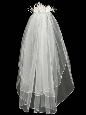 24" veil on comb - Satin flowers with pearls