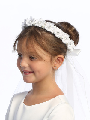 18" veil - Satin flowers with rhinestones