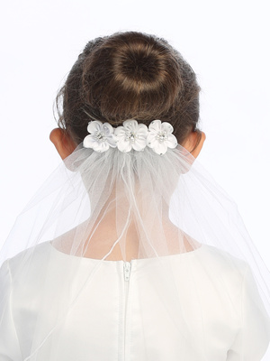 18" veil on comb - Satin flowers with rhinestones