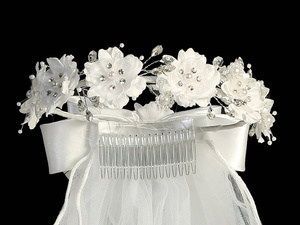 24" veil - Corded flowers with pearls & rhinestones