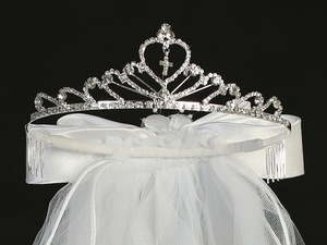 24" veil on rhinestone tiara