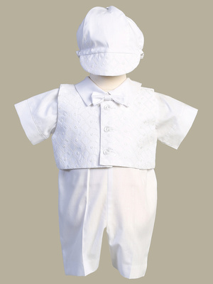 Embroidered cotton vest and poly cotton romper set