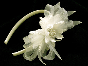 Satin headband with tulle & flower with pearl centers